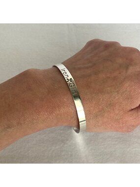 Sterling Silver 925 Stamped “Iron Girl” Minimalist Cuff Bracelet 7.25"